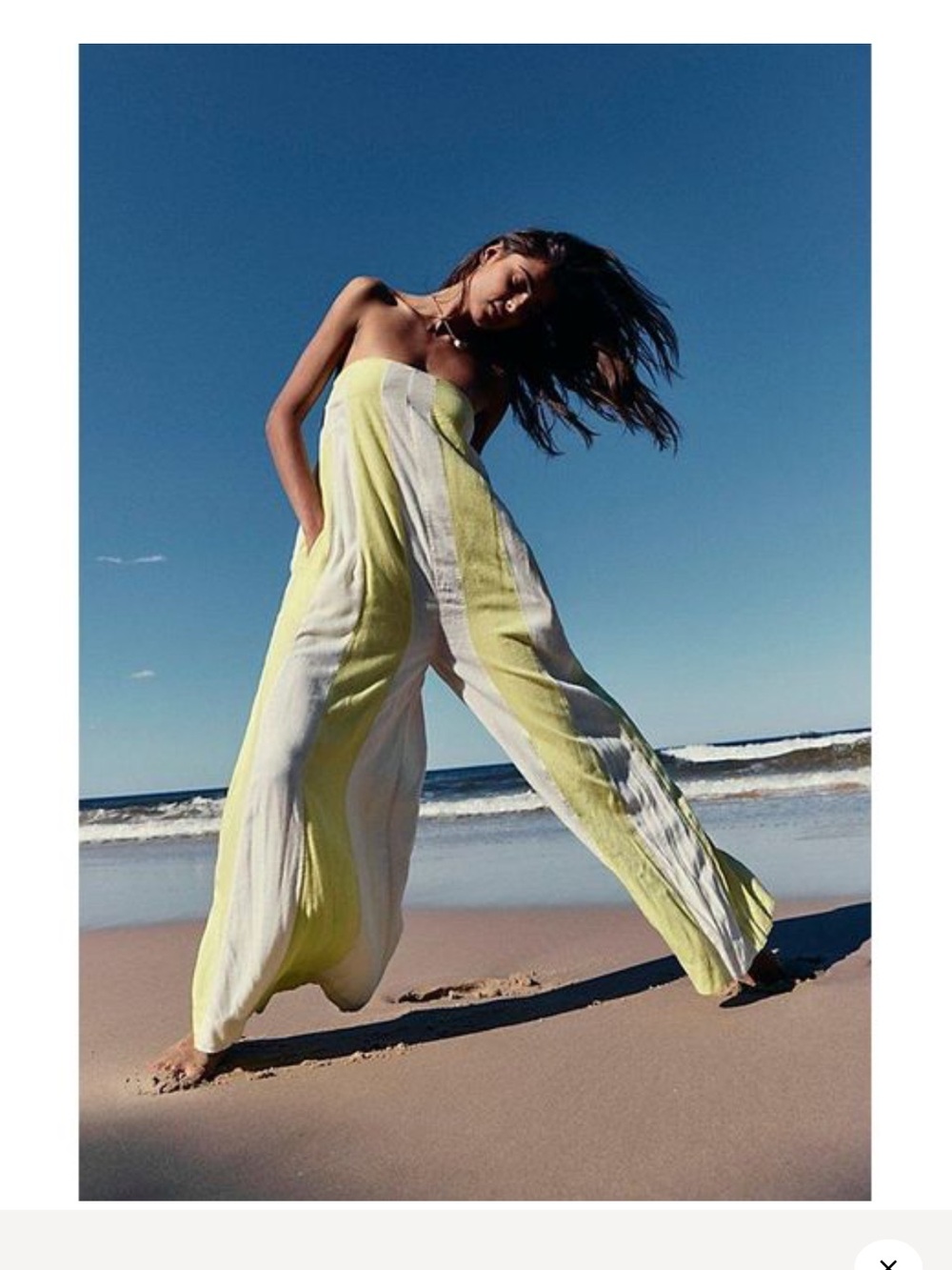 Free People Strapless Wide-Leg Jumpsuit in Lime & White